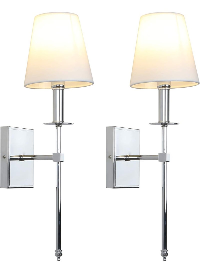 RATSAW 2 Pcs Slim Wall Sconces with Fabric Shade Industrial Wall Lighting Lamps Fixtures Wall Mounted Sconce for Mirror Hallway Kitchen Bedroom Living Room Bathroom Silver - Image 1