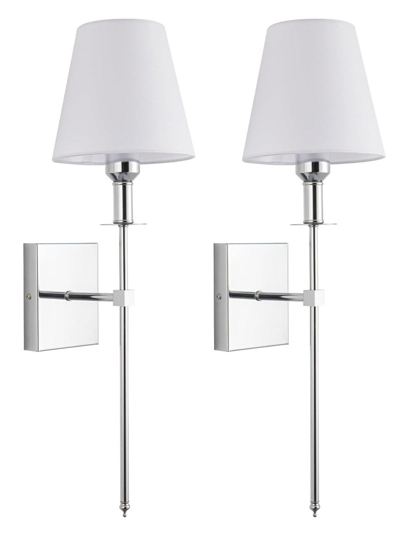 RATSAW - 2 Pcs Slim Wall Sconces with Fabric Shade Industrial Wall Lighting Lamps Fixtures Wall Mounted Sconce for Mirror Hallway Kitchen Bedroom Living Room Bathroom Silver - Image 1