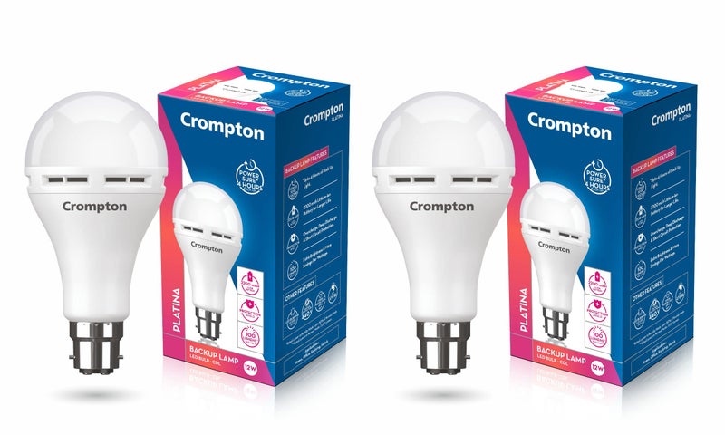 Crompton 12W Emergency LED Bulb Cool Day Light | Pack of 2 | Backup Lamp, Inverter Bulb for home | Rechargeable, 4 Hour Battery Back Up | B22 Base, Durable Design with Surge Protection - Image 1