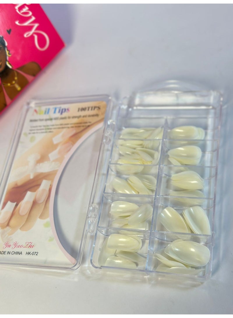 white Tips for  Nails, 100 Pieces, 10 Sizes, Nail Tips, Oval white  Full Cover Tips, Press-on-Nails Set for Nail Extension and DIY Nail Art in Nail Studio - Image 1