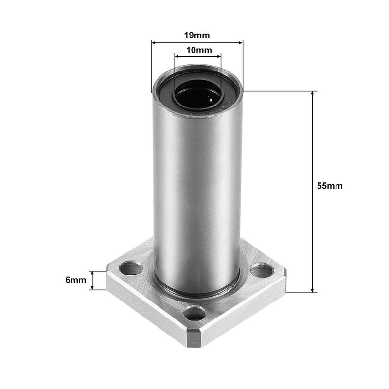 uxcell LMK10UU Extra Long Square Flange Linear Ball Bearings, 10mm Bore Dia, 19mm OD, 55mm Length - Image 2