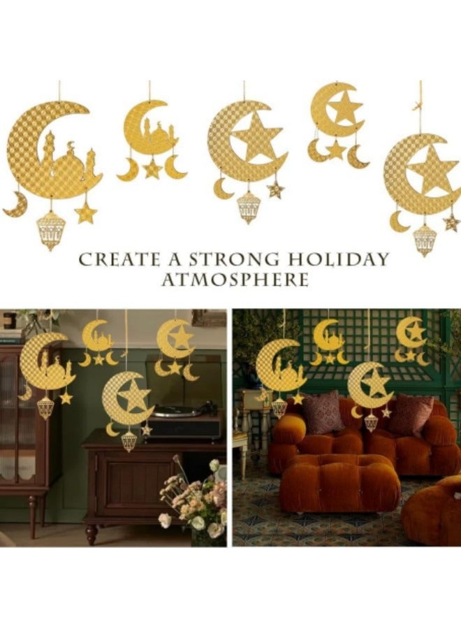 GGEROU Ramadan Decorations, Wooden Pendant Kareem Moon and Star, Hanging Decorations Wall Door Window Ornament - Image 2