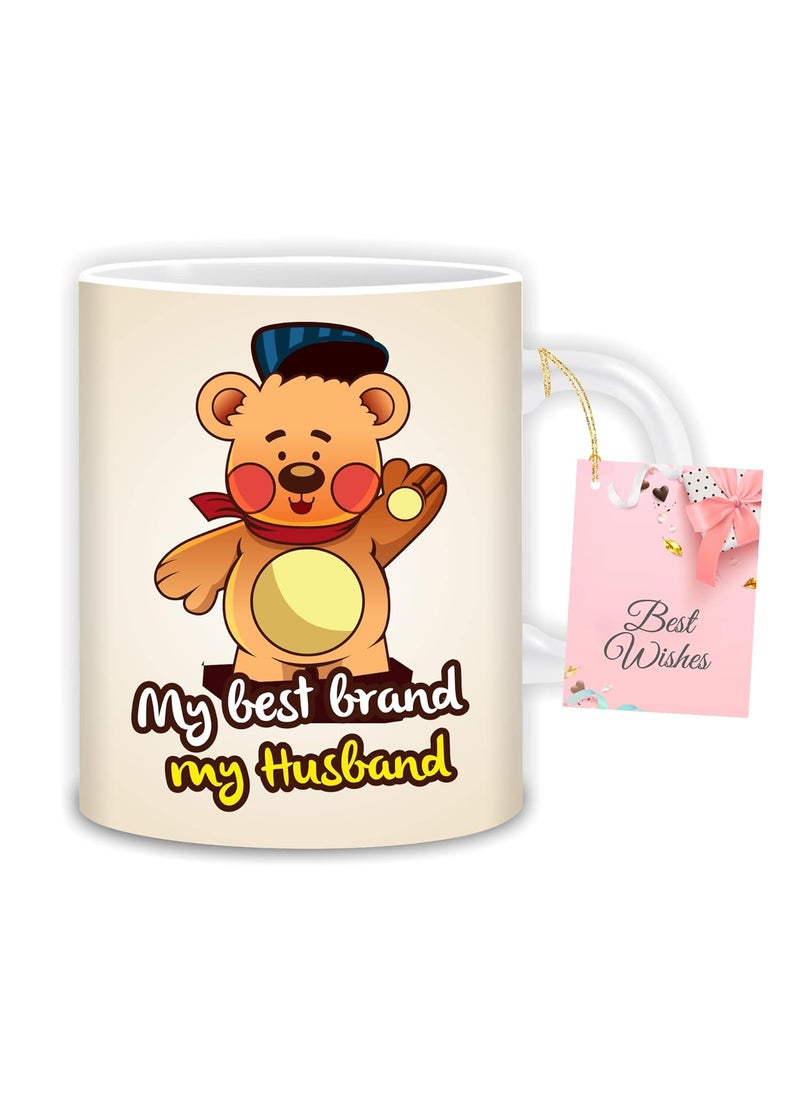 HOME GENIE HOME GENIE Ceramic Coffee Mug for Home & Office | Tea, Coffee, Milk | Gift for Husband | Anniversary, Birthday, Valentine - My Best Brand My Husband (with Best Wishes Tag)  - Image 1