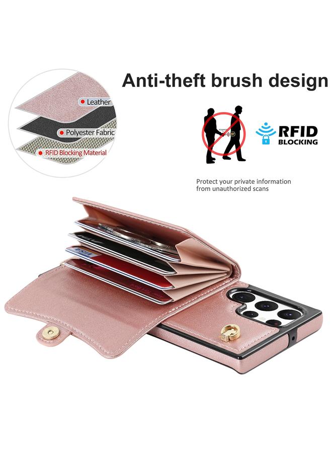 اس-توب جراب لهاتف Samsung Galaxy S22 Ultra 5G مزود بفتحة بطاقة RFID من الجلد مع حبل طويل - Image 3