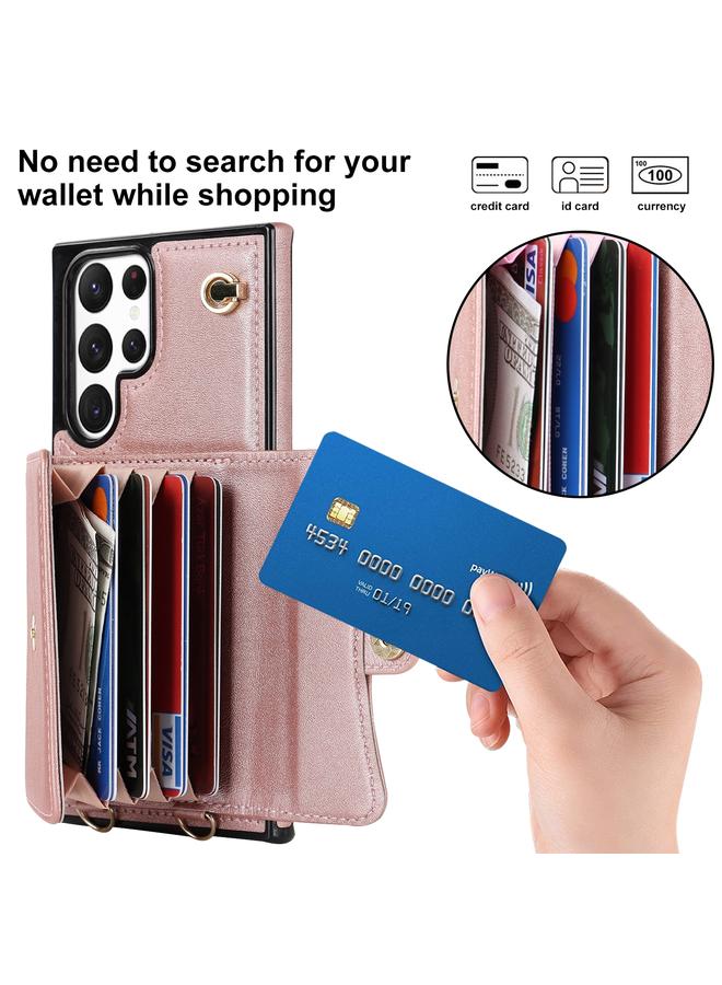 اس-توب جراب لهاتف Samsung Galaxy S22 Ultra 5G مزود بفتحة بطاقة RFID من الجلد مع حبل طويل - Image 2