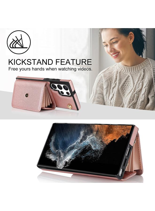 اس-توب جراب لهاتف Samsung Galaxy S22 Ultra 5G مزود بفتحة بطاقة RFID من الجلد مع حبل طويل - Image 5