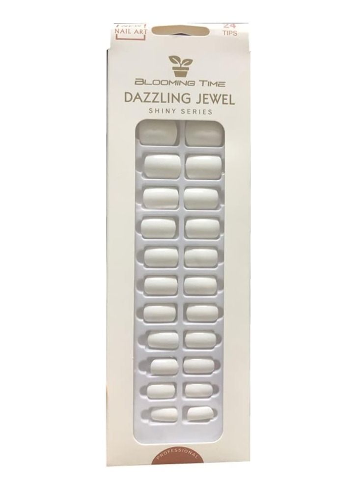 بلومنغ تايم 24 نصائح أظافر، أظافر صناعية قصيرة، أظافر صناعية، تغطية كاملة، أظافر طبيعية بيضاء - Image 1