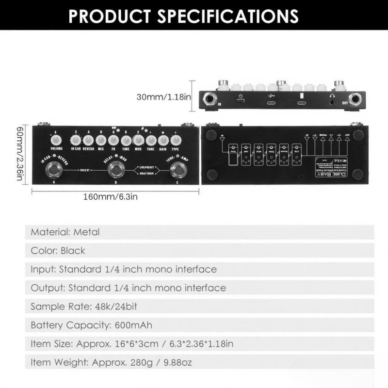 CUVAVE Guitar Multieffects Pedal: Black Compact & Portable - Preset 3 Sets Of Original Tone Combined Effect Pedal For Electric Guitar Players Home Recording - Image 4