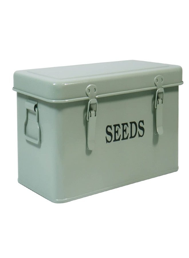 Xbopetda Seed Saving Box, Metal Seed Bin, Seed Storage Organizer Box, Seed Packet Container with Lid, Seed Envelope Storage Box, 4 Compartments Garden Seed Bin with Safety Locks-Grayish Green - Image 1