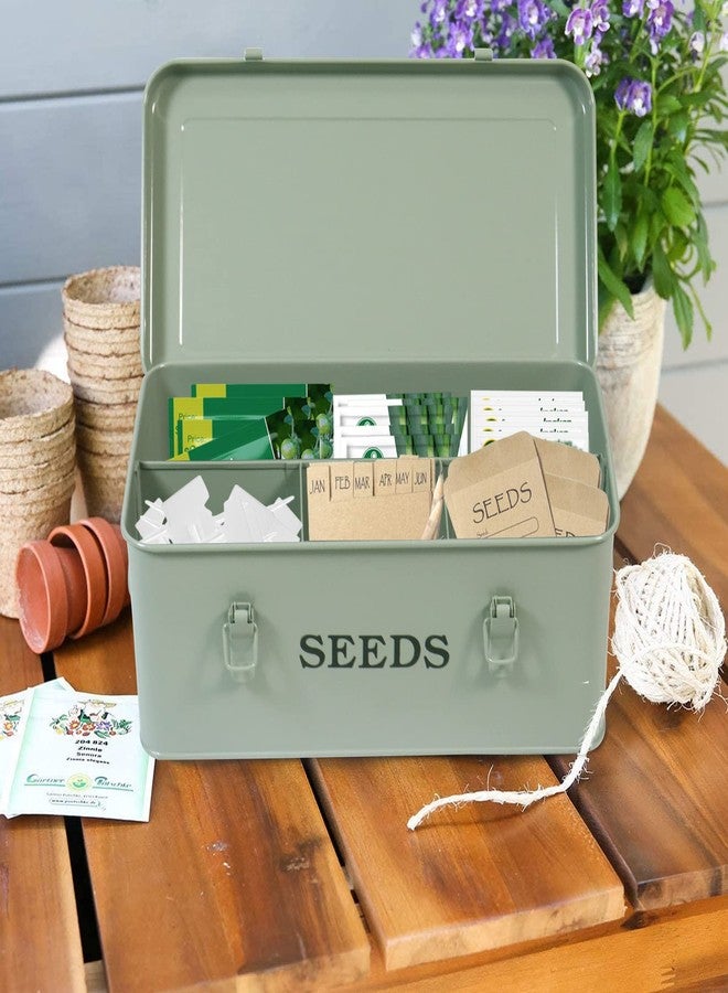 Xbopetda Seed Saving Box, Metal Seed Bin, Seed Storage Organizer Box, Seed Packet Container with Lid, Seed Envelope Storage Box, 4 Compartments Garden Seed Bin with Safety Locks-Grayish Green - Image 5