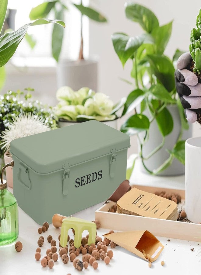 Xbopetda Seed Saving Box, Metal Seed Bin, Seed Storage Organizer Box, Seed Packet Container with Lid, Seed Envelope Storage Box, 4 Compartments Garden Seed Bin with Safety Locks-Grayish Green - Image 4