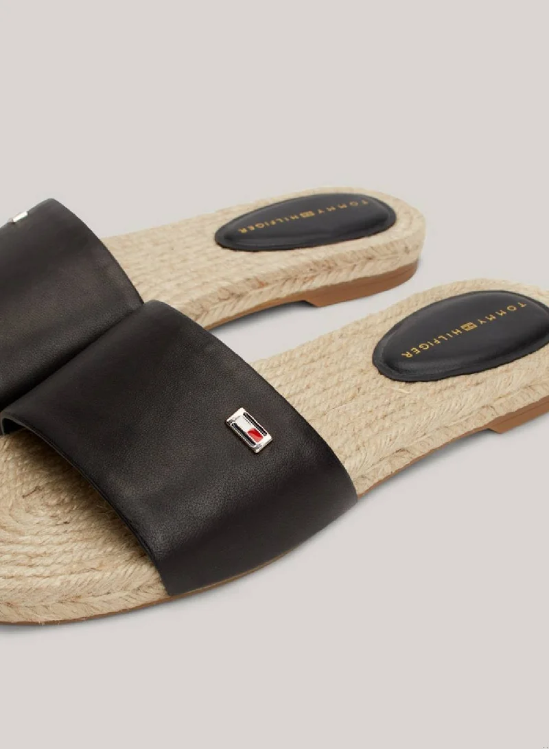 TOMMY HILFIGER Women's Flat Leather Espadrille Sandals -  Leather upper, Black