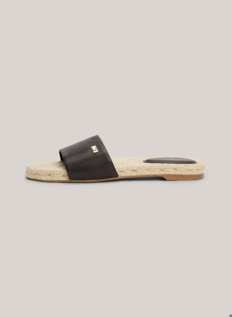 TOMMY HILFIGER Women's Flat Leather Espadrille Sandals -  Leather upper, Black