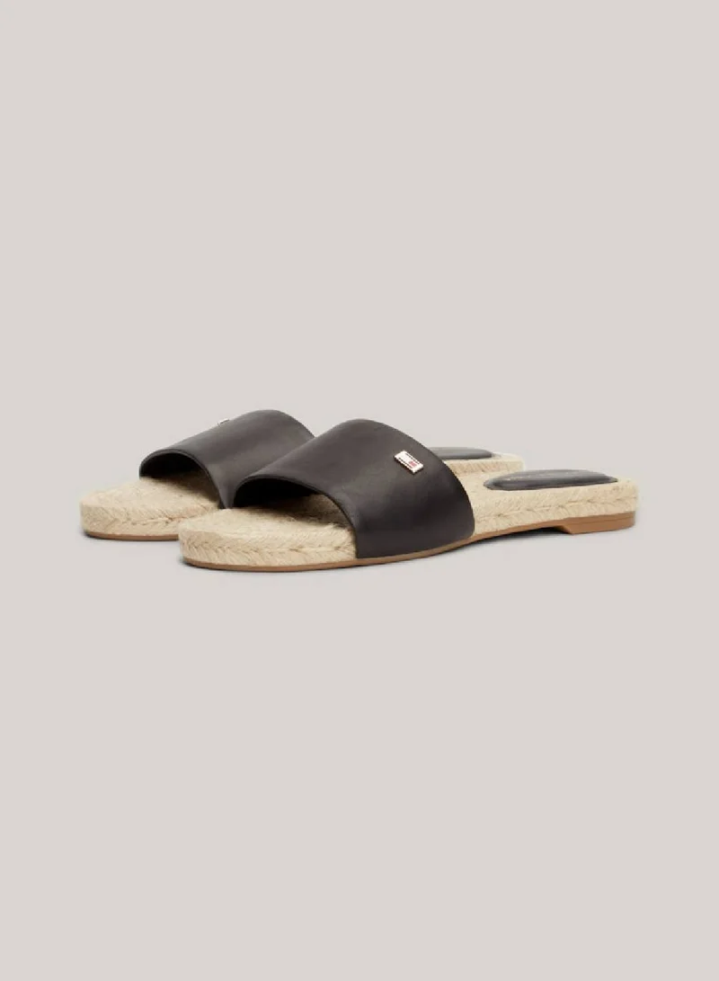 TOMMY HILFIGER Women's Flat Leather Espadrille Sandals -  Leather upper, Black