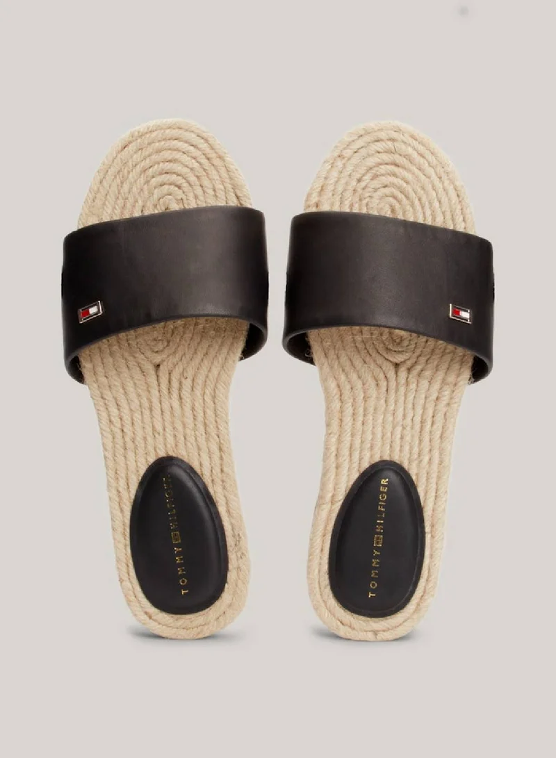 TOMMY HILFIGER Women's Flat Leather Espadrille Sandals -  Leather upper, Black