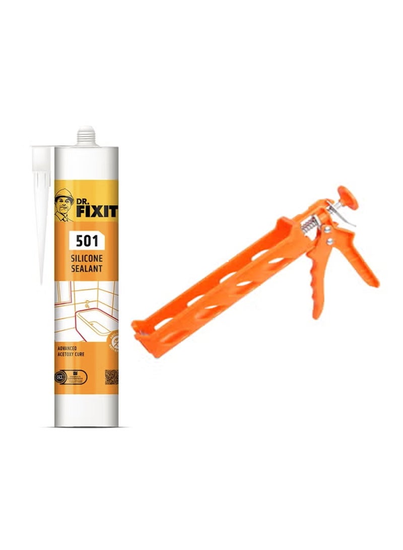 دكتور فيكسيت مانع تسرب سيليكون أسود دكتور فيكست ٥٠١ مع مسدس سيليكون | مثالي لعزل الزجاج والنوافذ والأدوات الصحية والحمامات والعزل الكهربائي، ٢٨٠ غرام - Image 1