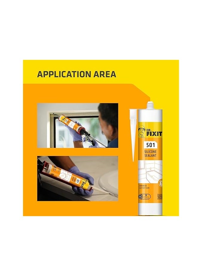 دكتور فيكسيت مانع تسرب سيليكون أسود دكتور فيكست ٥٠١ مع مسدس سيليكون | مثالي لعزل الزجاج والنوافذ والأدوات الصحية والحمامات والعزل الكهربائي، ٢٨٠ غرام - Image 2