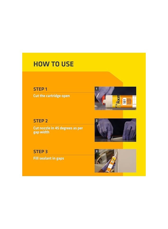دكتور فيكسيت مانع تسرب سيليكون أسود دكتور فيكست ٥٠١ مع مسدس سيليكون | مثالي لعزل الزجاج والنوافذ والأدوات الصحية والحمامات والعزل الكهربائي، ٢٨٠ غرام - Image 3