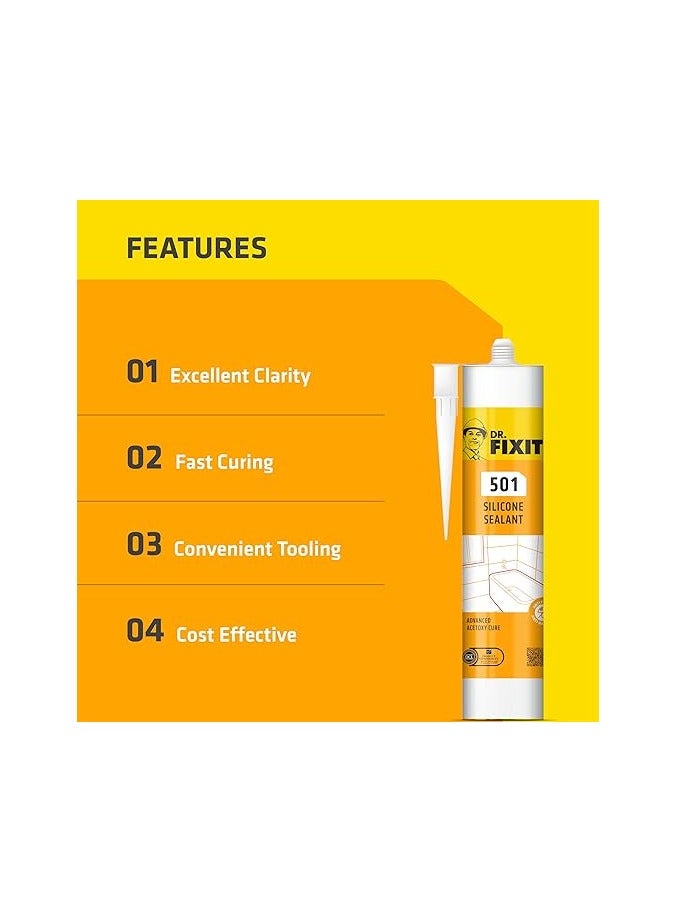 دكتور فيكسيت مانع تسرب سيليكون أسود دكتور فيكست ٥٠١ مع مسدس سيليكون | مثالي لعزل الزجاج والنوافذ والأدوات الصحية والحمامات والعزل الكهربائي، ٢٨٠ غرام - Image 4