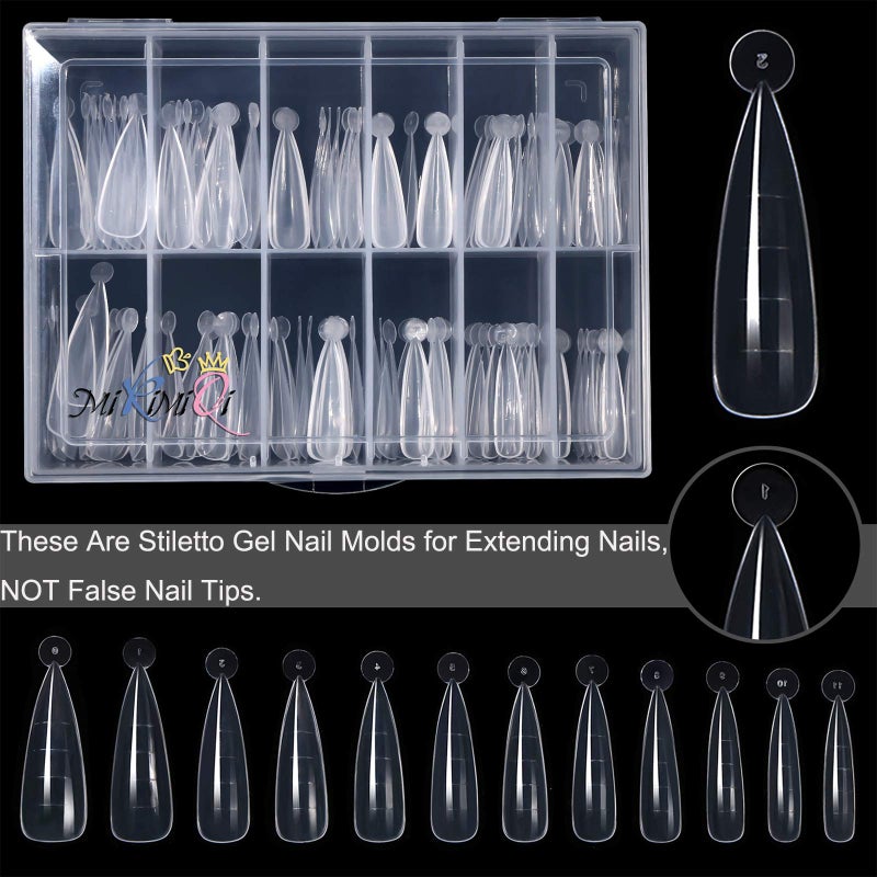 MIKIMIQI Dual Nail Forms Set Poly Gel Quick Building Nail Kit, 120Pcs Stiletto Gel Nail Molds with 10Pcs Acrylic Nail Tips Clips 1Pc Dual-Ended Poly Extension Gel Brush Nail File for Polygel Extension - Image 2