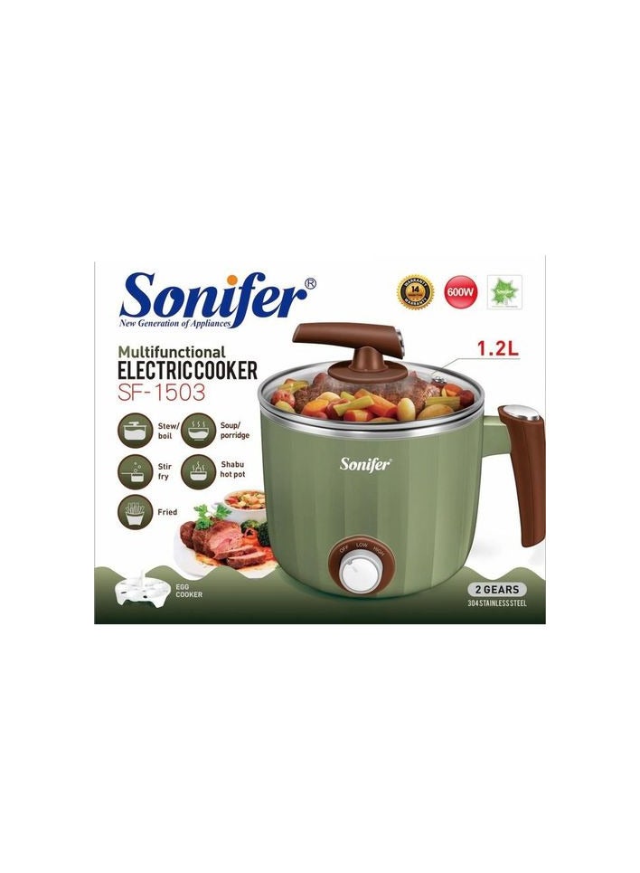 سونفير طباخ كهربائي من الفولاذ المقاوم للصدأ SF-1503 600 واط 1.2 لتر - Image 1