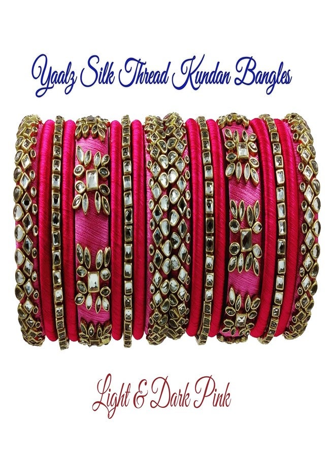 Yaalz Silk Thread Heavy Rich Kundan Work Trendy Fancy Designer Festival Wear Bridal Bangle Set/Wedding Chuda In Light & Dark Pink Colors - Image 3