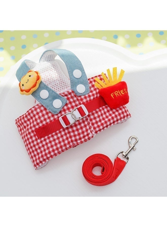 Pet Harness Set with Leash Red Plaid Fries Style Harness Chest Strap and Hat Stylish Pet Outfit for Cats and Dogs Comfortable Home and Outdoor Wear Size L - Image 2