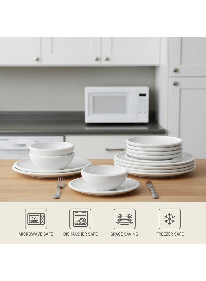 Cuisine Art WREN 18-Pc Bone China Dinnerware Set - White | Premium Dinner Set with Dinner Plates, Dessert Plates & Bowls for Everyday Dining, Family Meals, Perfect for 6 People for Ramdan, EID,Christamas - Image 3