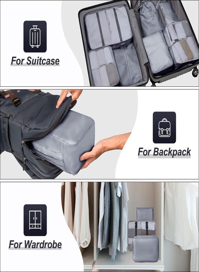 GAMAHA Travel Organizer 7 in 1 Travel Laundry Cosmetics Luggage Packing Organizers Set Makeup Bags Organizer Packing Cubes with Shoe Bag for Travel, Nylon (Gray) - Image 2