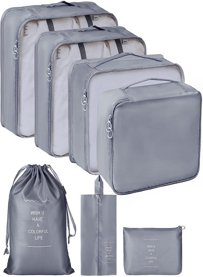 GAMAHA Travel Organizer 7 in 1 Travel Laundry Cosmetics Luggage Packing Organizers Set Makeup Bags Organizer Packing Cubes with Shoe Bag for Travel, Nylon (Gray) - Image 1