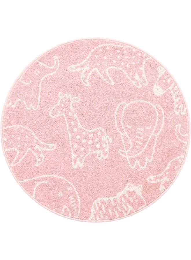 Unique Loom Whimsy Collection Area Rug (Round 3' 3" X 3' 3" Pink Ivory) - Image 3