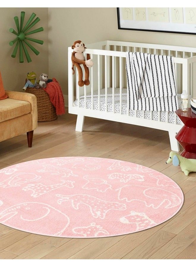 Unique Loom Whimsy Collection Area Rug (Round 3' 3" X 3' 3" Pink Ivory) - Image 1