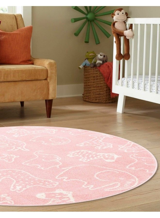 Unique Loom Whimsy Collection Area Rug (Round 3' 3" X 3' 3" Pink Ivory) - Image 4
