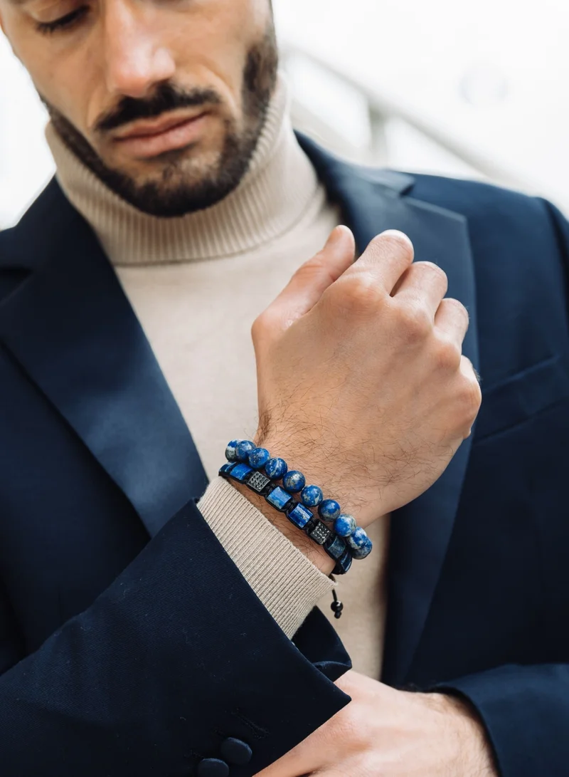 لونورا خرز اللازورد سوار خرز من الحجر الطبيعي مصنوع يدويًا – سوار للرجال، سوار رجالي، هدية للرجال، أساور للرجال – قابل للتعديل بمقاس واحد للجميع