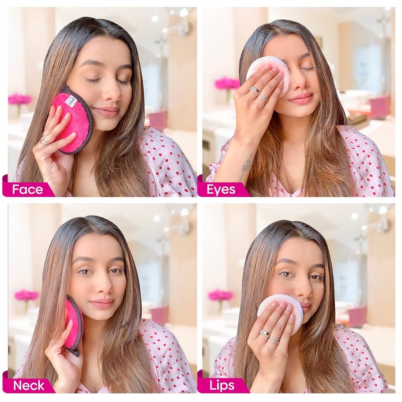 SOFTSPUN Microfiber Reusable Makeup Remover Cleansing Pads for Face Eyes Lipstick Pack of 4 280 GSM 12x12cms BlueWhite Safe for all Skin Types - Image 5