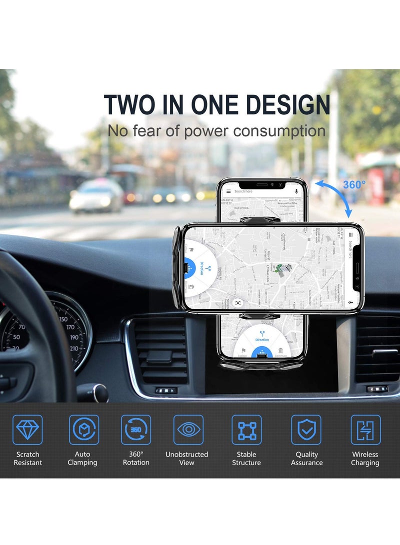 Barakah Wireless Car Charger,15W Qi Fast Charging Auto-Clamping Car Phone Holder, Air Vent Windshield Dashboard Car Phone Mount, Long Arm Suction Cup Phone Holder for iPhone or Android Phone - Image 4
