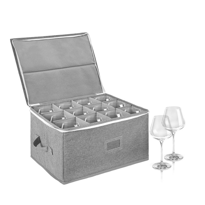 BOHEMIABY Wine Glass Storage Box Holds 12  Stackable Hard Shell Organizer with Adjustable Dividers for Champagne Flutes  Crystal Label Window Durable Protector Case
