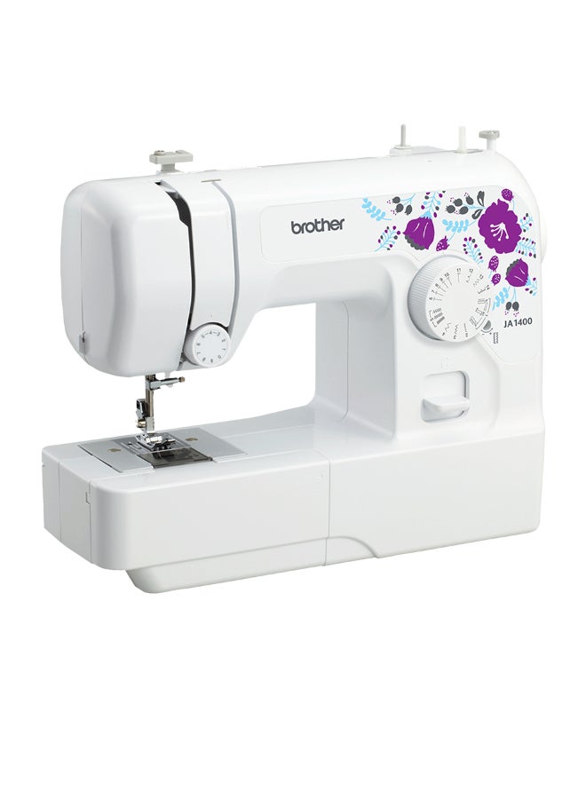 Compact Electric Sewing Machine Easy To Use Sewing And Mending Machine | Featuring 14 Range Of Stitches And Free Arm Conversion This 4-Step Buttonhole | Top Load Bobbin System And Led Sewing Light | An Instructional Dvd For Easy Setup And Operation | Made In Vietnam JA-1400 White
