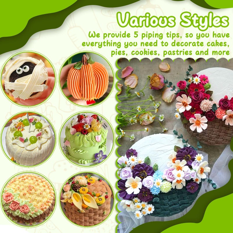 Suuker 5 Pieces Basketweave Piping Tips Set,Stainless Steel Half Row Braided Flower Cake Decorating Tips, Frosting Icing Tips for Cupcakes, Cake, Cookie and Decorating (3D 1D 895 48 47) - Image 5