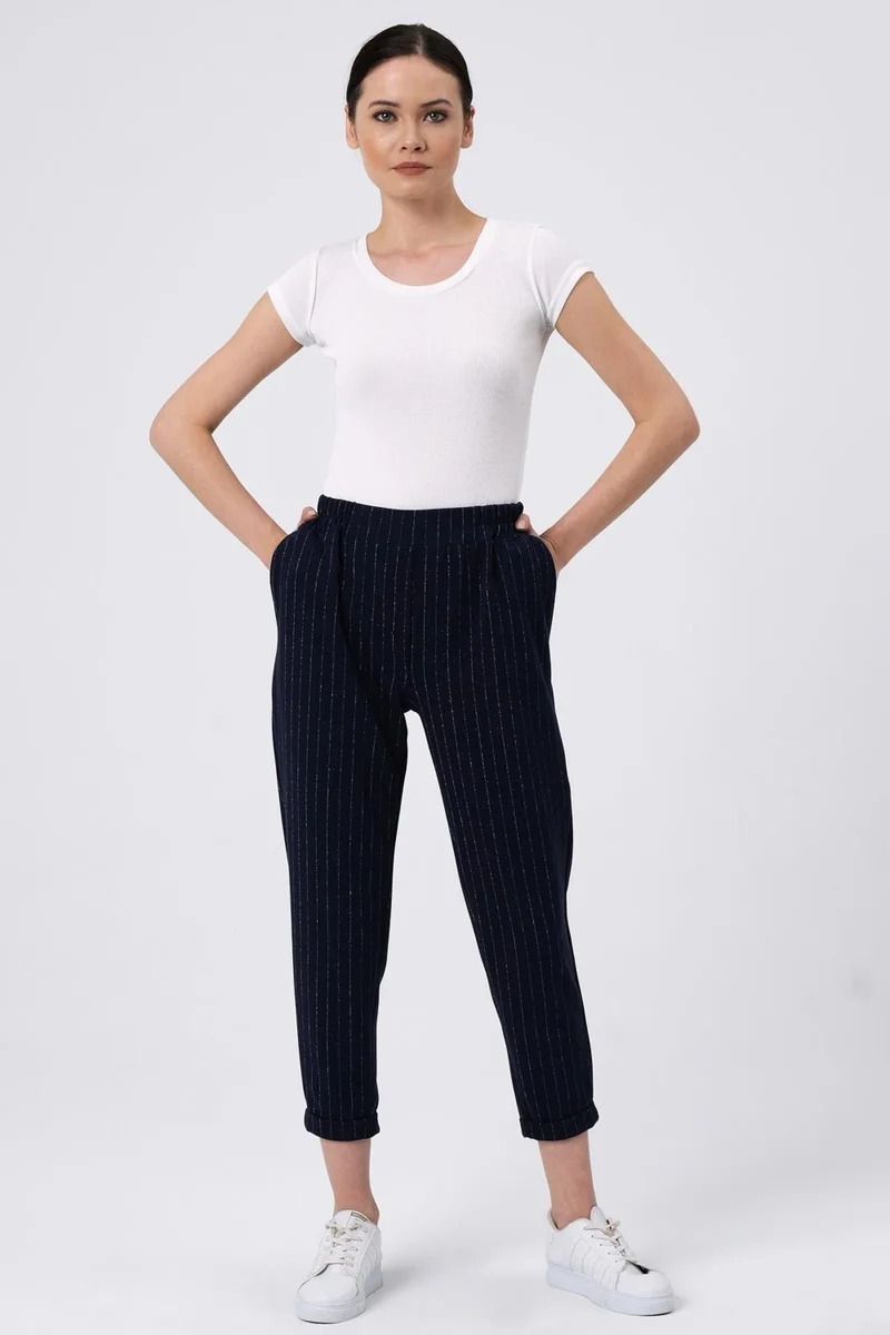 الكسندر جاردي Elastic Waist Striped Trousers (B22-136A)