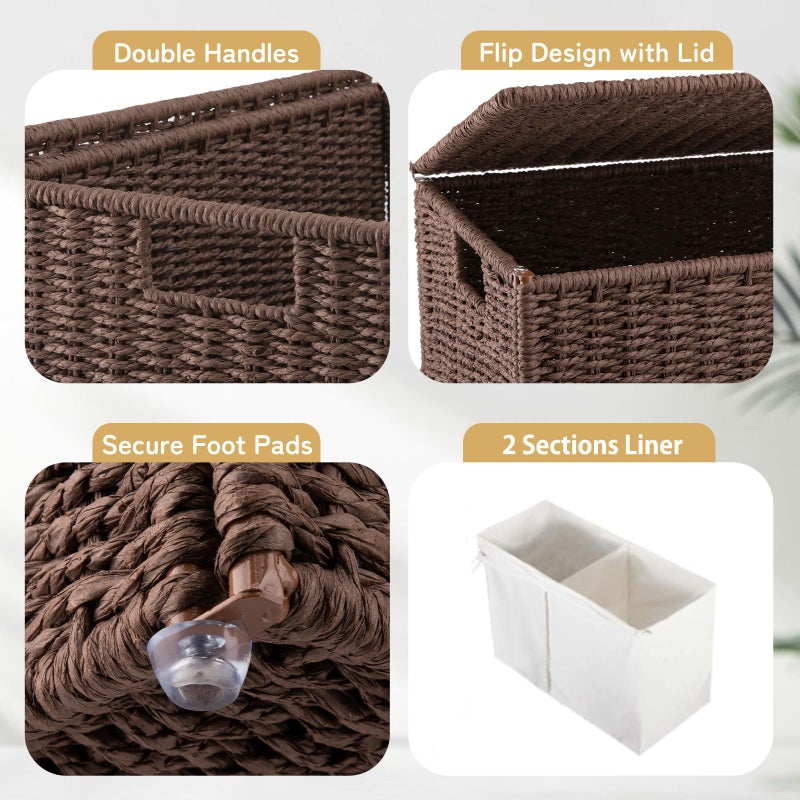 OIAHOMY Large Laundry Hamper with Lid, 35.7 Gal (140L) Wicker Hamper with Removable Liner Bag, Handwoven Clothes Basket with Handles, Foldable Paper Rope Basket for Laundry Room, Bedroom-Brown - Image 5