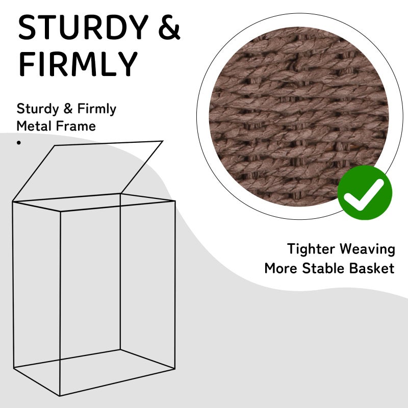 OIAHOMY Large Laundry Hamper with Lid, 35.7 Gal (140L) Wicker Hamper with Removable Liner Bag, Handwoven Clothes Basket with Handles, Foldable Paper Rope Basket for Laundry Room, Bedroom-Brown - Image 4
