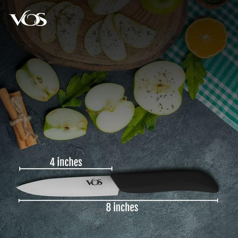 Vos Ceramic Paring Knife 4 Inch Zirconia Blade With Sheath Cover - Handle Fruit and Vegetables Kitchen Knife - Set of 2 (Green & Black) - Image 5