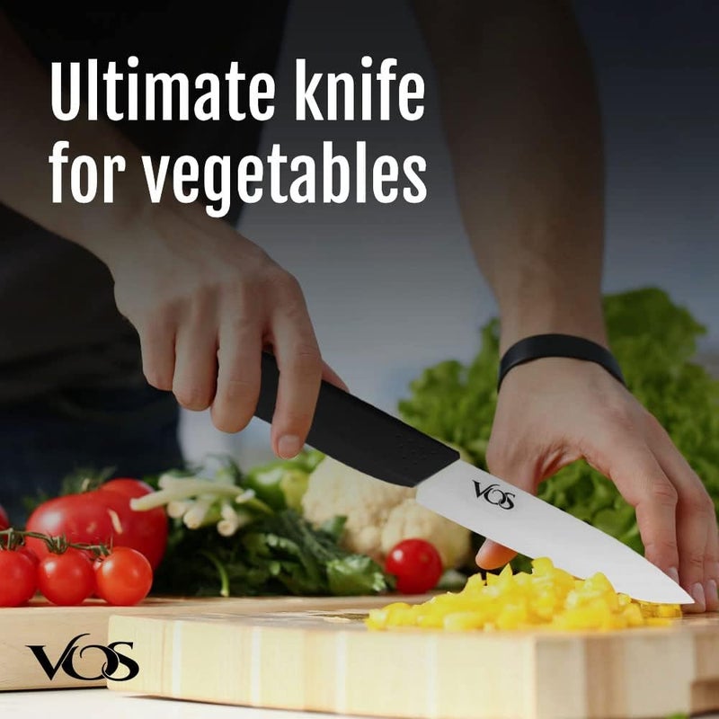 Vos Ceramic Paring Knife 4 Inch Zirconia Blade With Sheath Cover - Handle Fruit and Vegetables Kitchen Knife - Set of 2 (Green & Black) - Image 4