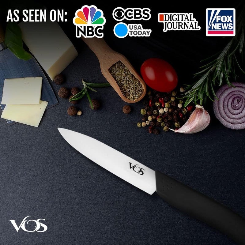 Vos Ceramic Paring Knife 4 Inch Zirconia Blade With Sheath Cover - Handle Fruit and Vegetables Kitchen Knife - Set of 2 (Green & Black) - Image 3