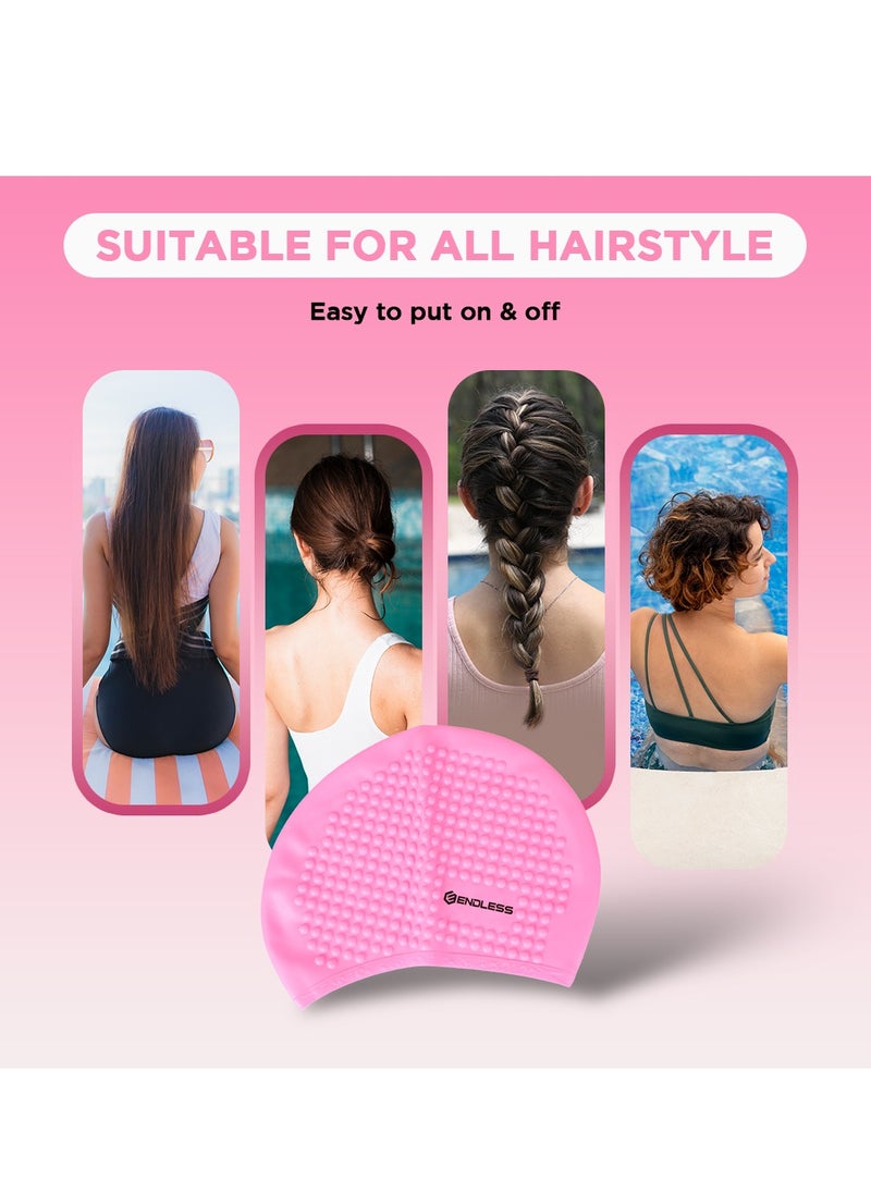 ENDLESS  Comfortable Silicon Swimming Cap with Bubble Design | Elastic Waterproof Swimming Cap for Long and Short Hair with Thicker Edge | For Adults, Women and Men  - Image 3