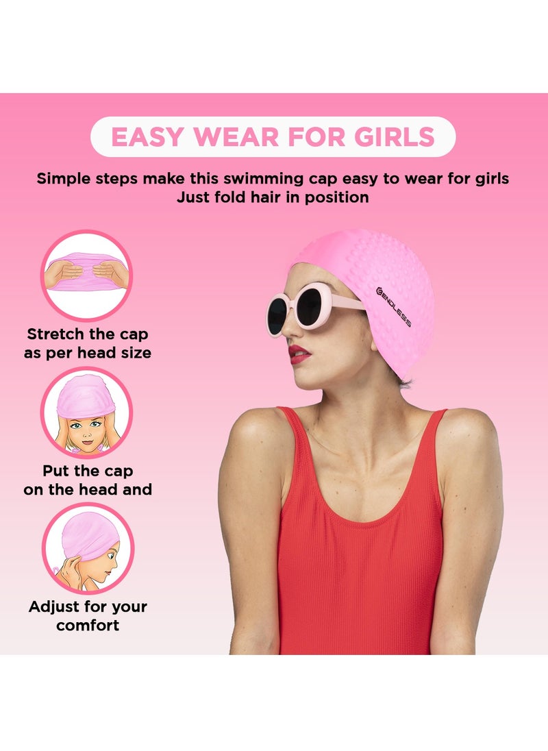 ENDLESS  Comfortable Silicon Swimming Cap with Bubble Design | Elastic Waterproof Swimming Cap for Long and Short Hair with Thicker Edge | For Adults, Women and Men  - Image 4