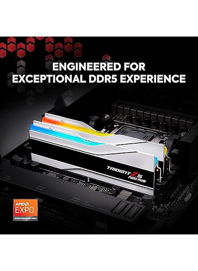 G.Skill - Trident Z5 Neo RGB Series 64GB (2x32GB) DDR5 Dual Channel Desktop Memory Kit, 6000 MT/s Memory Speed, CL30-36-36-96 Latency, AMD EXPO, 1.40V Voltage, White | F5-6000J3036G32GX2-TZ5NRW - Image 1