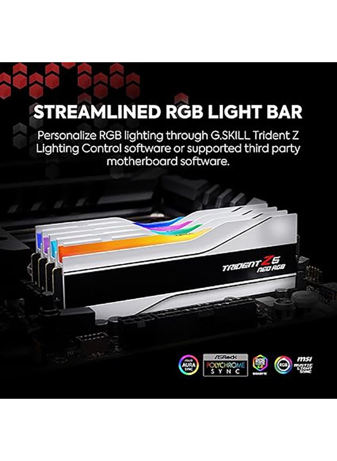 G.Skill - Trident Z5 Neo RGB Series 64GB (2x32GB) DDR5 Dual Channel Desktop Memory Kit, 6000 MT/s Memory Speed, CL30-36-36-96 Latency, AMD EXPO, 1.40V Voltage, White | F5-6000J3036G32GX2-TZ5NRW - Image 1