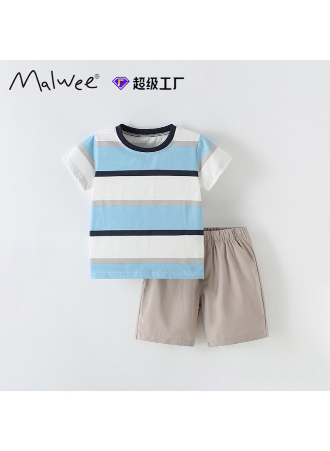 Boys Summer Round Neck Short Sleeve European And American Children Elastic Waist Pants Two-piece Set